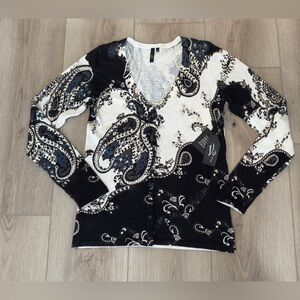 Vip Black and White Paisley Cardigan